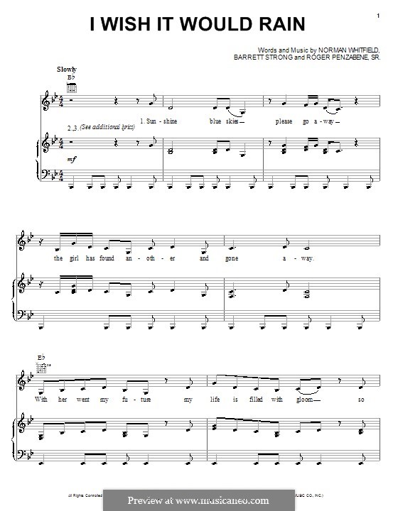 I Wish It Would Rain (The Temptations): Для голоса и фортепиано (или гитары) by Barrett Strong, Norman J. Whitfield, Roger Penzabene