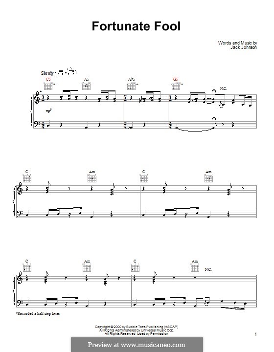 Fortunate Fool: Для голоса и фортепиано (или гитары) by Jack Johnson