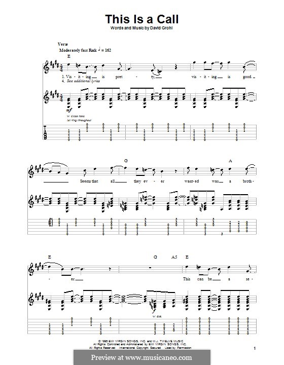 This Is a Call (Foo Fighters): Гитарная табулатура by David Grohl