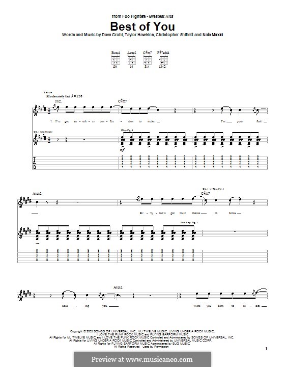 The Best of You (Foo Fighters): Гитарная табулатура by Christopher Shiflett, David Grohl, Nate Mendel, Taylor Hawkins