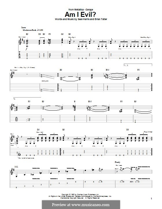 Am I Evil? (Metallica): Гитарная табулатура by Brian Tatler, Sean Lindon Harris