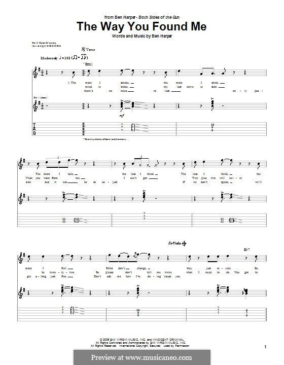 The Way You Found Me: Гитарная табулатура by Ben Harper