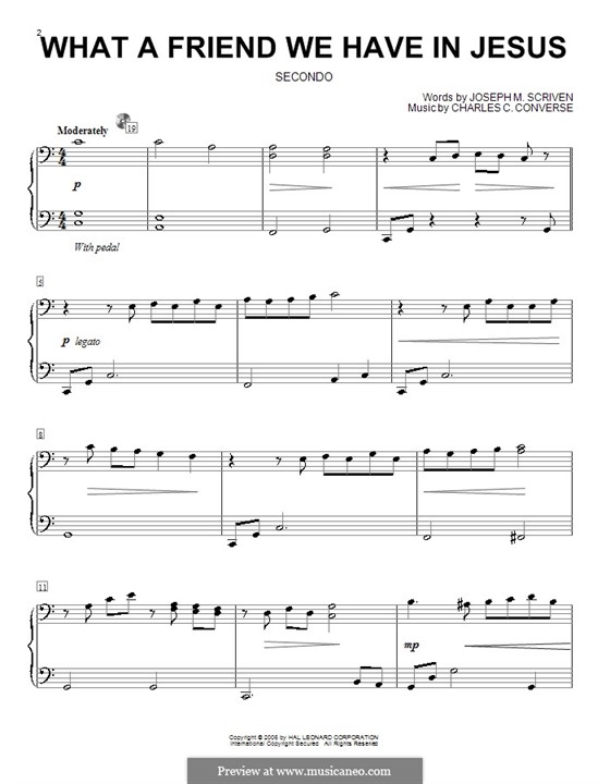 What a Friend We Have in Jesus (Printable): Для фортепиано в 4 руки by Charles Crozat Converse