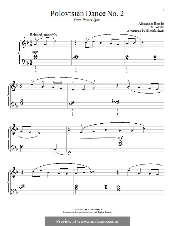 Polovtsian Dances (Printable Scores): Для фортепиано (Тема) by Александр Бородин