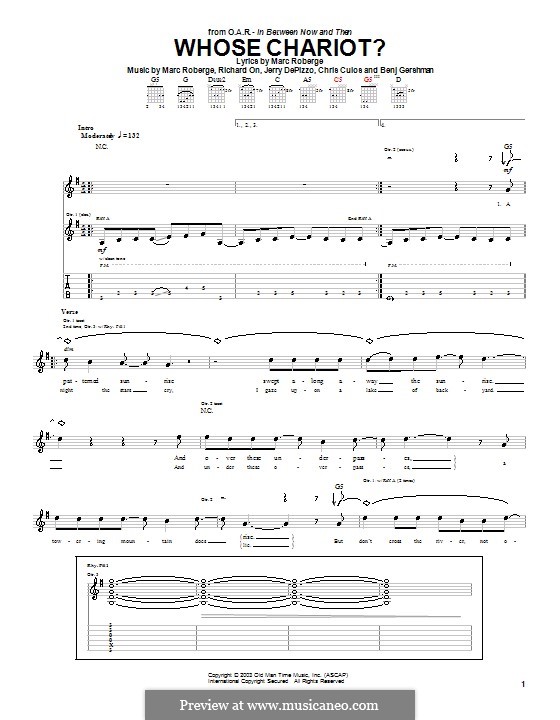 Whose Chariot? (O.A.R.): Гитарная табулатура by Benj Gershman, Chris Culos, Jerry DePizzo, Marc Roberge, Richard On