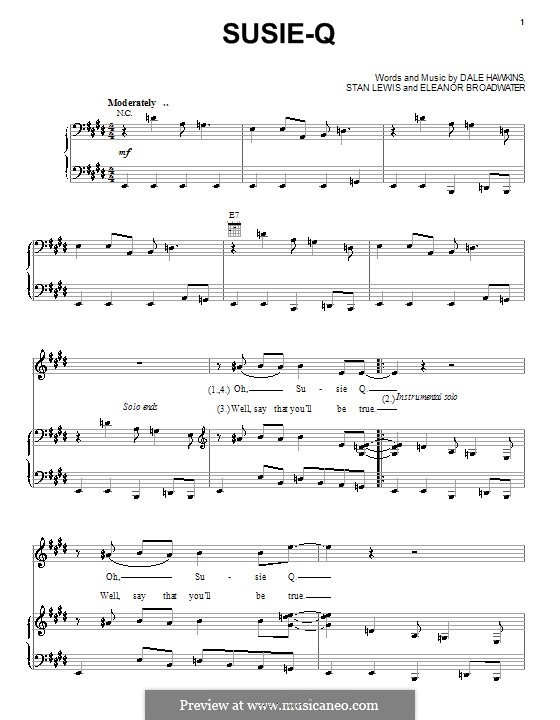 Susie-Q (Creedence Clearwater Revival): Для голоса и фортепиано (или гитары) by Dale Hawkins, Eleanor Broadwater, Stan Lewis