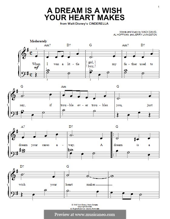 A Dream Is a Wish Your Heart Makes (from Disney's Cinderella): Для фортепиано (легкий уровень) by Al Hoffman, Jerry Livingston, Mack David