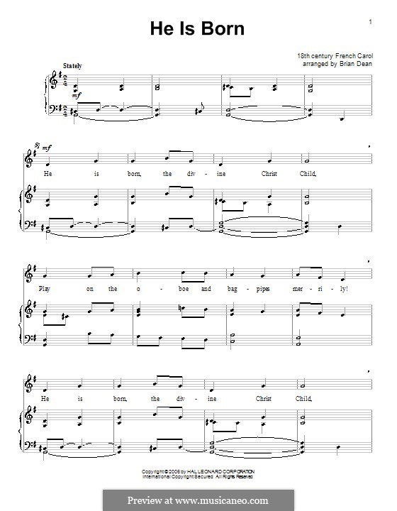 He is Born, the Holy Child (Il est ne, le divin enfant): Для голоса и фортепиано (или гитары) by folklore