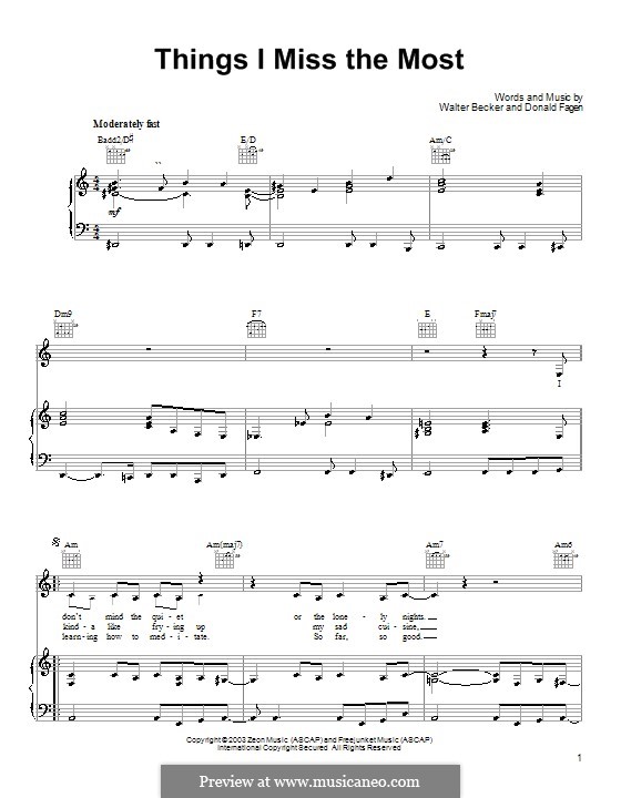 Things I Miss the Most (Steely Dan): Для голоса и фортепиано (или гитары) by Donald Fagen, Walter Becker