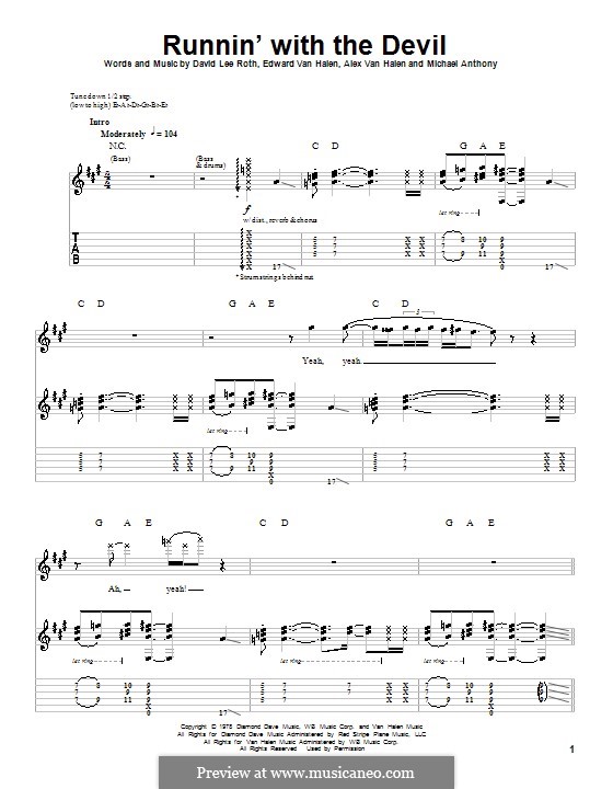 Runnin' with the Devil (Van Halen): Для гитары с табулатурой by Alex Van Halen, David Lee Roth, Edward Van Halen, Michael Anthony