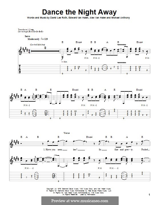 Dance the Night Away (Van Halen): Для гитары с табулатурой by Alex Van Halen, Edward Van Halen, Michael Anthony