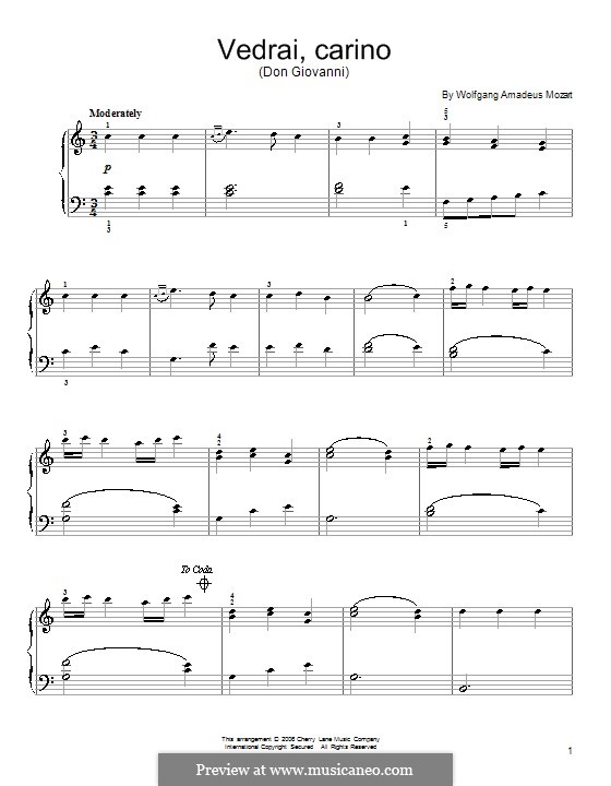 Vedrai, Carino: Для фортепиано by Вольфганг Амадей Моцарт
