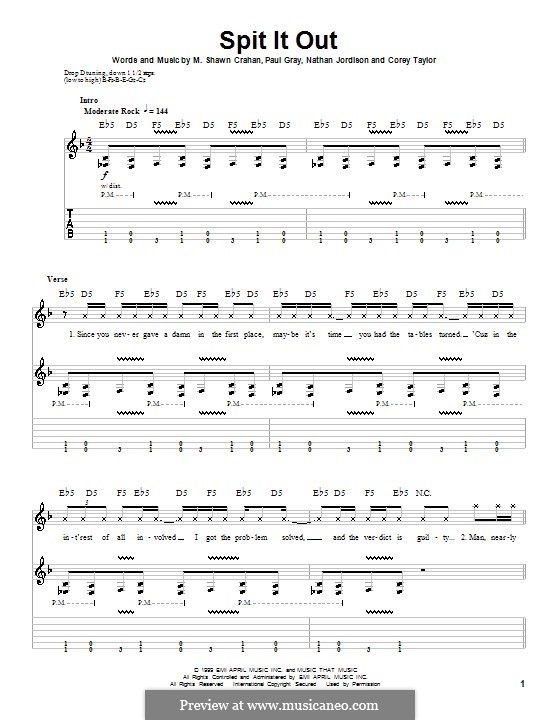 Spit It Out (Slipknot): Гитарная табулатура by Corey Taylor, M. Shawn Crahan, Nathan Jordison, Paul Gray