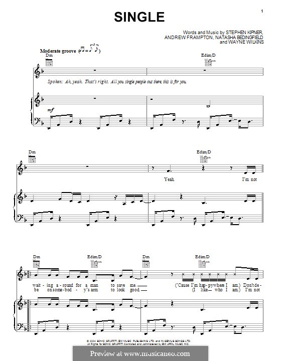 Single (Natasha Bedingfield): Для голоса и фортепиано (или гитары) by Andrew Frampton, Stephen Alan Kipner, Wayne Wilkins
