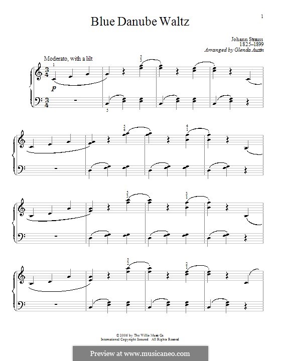 На прекрасном голубом Дунае, для фортепиано, Op.314: Для одного исполнителя (до мажор) by Иоганн Штраус (младший)