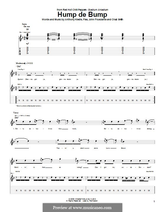 Hump de Bump (Red Hot Chili Peppers): Гитарная табулатура by Flea, Anthony Kiedis, Chad Smith, John Frusciante