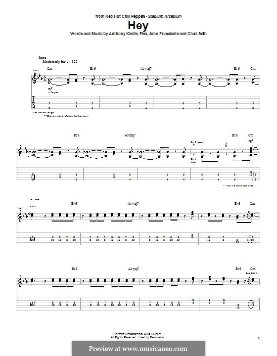 Hey (Red Hot Chili Peppers): Гитарная табулатура by Flea, Anthony Kiedis, Chad Smith, John Frusciante