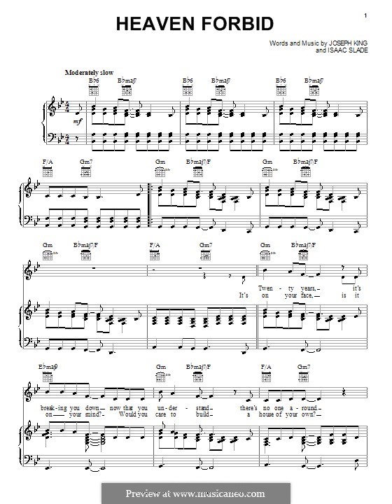 Heaven Forbid (The Fray): Для голоса и фортепиано (или гитары) by Isaac Slade, Joseph King