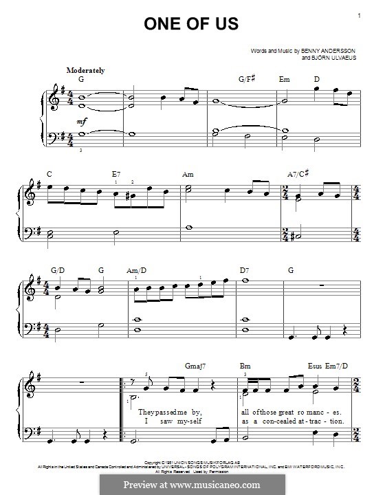 One of Us (ABBA): Для фортепиано (легкий уровень) by Benny Andersson, Björn Ulvaeus