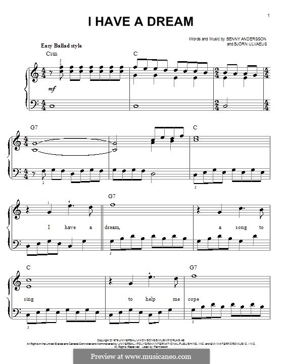 I Have a Dream (ABBA): Для фортепиано (легкий уровень) by Benny Andersson, Björn Ulvaeus