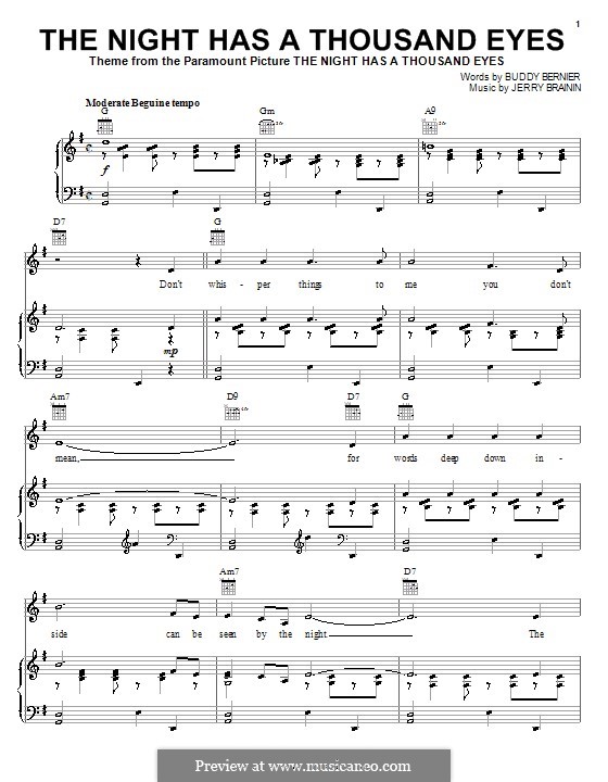 The Night Has a Thousand Eyes (Buddy Bernier): Для голоса и фортепиано (или гитары) by Jerry Brainin