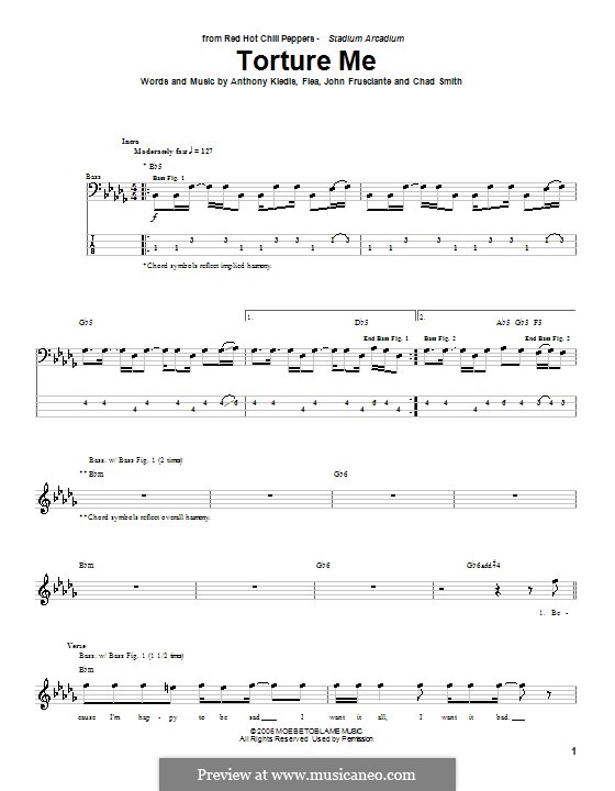 Torture Me (Red Hot Chili Peppers): Для бас-гитары с табулатурой by Flea, Anthony Kiedis, Chad Smith, John Frusciante