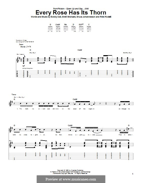 Every Rose Has Its Thorn (Poison): Гитарная табулатура by Bobby Dall, Bret Michaels, C.C. DeVille, Rikki Rockett