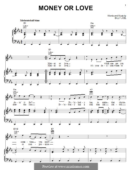 Money or Love: Для голоса и фортепиано (или гитары) by Billy Joel