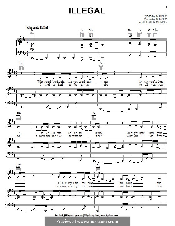 Illegal (Shakira): Для голоса и фортепиано (или гитары) by Lester A. Mendez