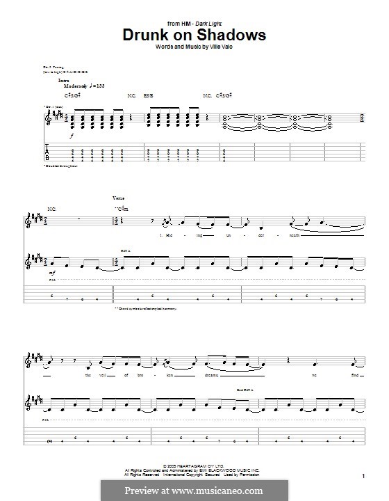 Drunk on Shadows (H.I.M.): Для гитары с табулатурой by Ville Valo