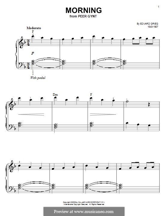 Сюита No.1. Утро, Op.46 No.1: Для фортепиано (очень легкая версия) by Эдвард Григ