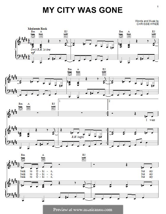 My City Was Gone (The Pretenders): Для голоса и фортепиано (или гитары) by Chrissie Hynde