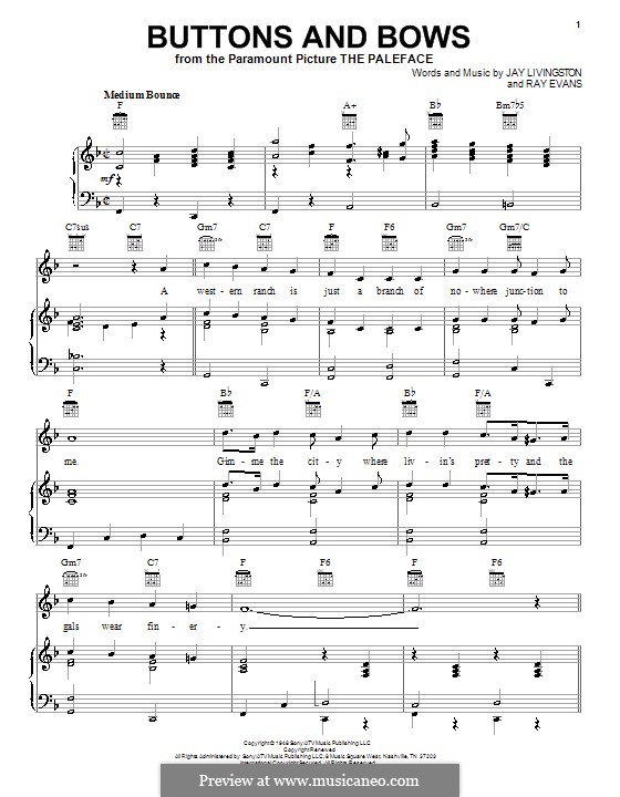 Buttons and Bows (from Paleface): Для голоса и фортепиано (или гитары) by Jay Livingston, Raymond Evans