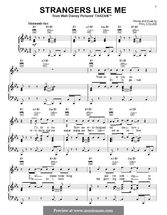 Strangers Like Me (from Tarzan): Для голоса и фортепиано или гитары (ми бемоль мажор) by Phil Collins
