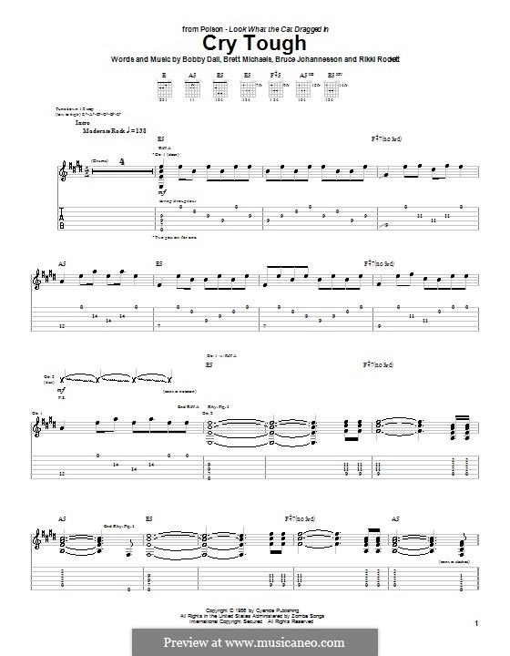 Cry Tough (Poison): Гитарная табулатура by Bobby Dall, Bret Michaels, C.C. DeVille, Rikki Rockett