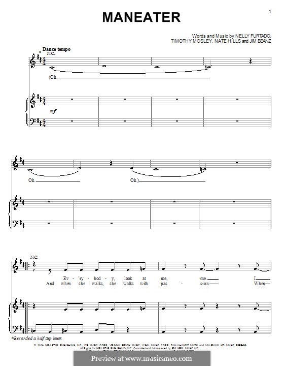 Maneater (Nelly Furtado): Для голоса и фортепиано (или гитары) by Jim Beanz, Floyd Nathaniel Hills, Timbaland