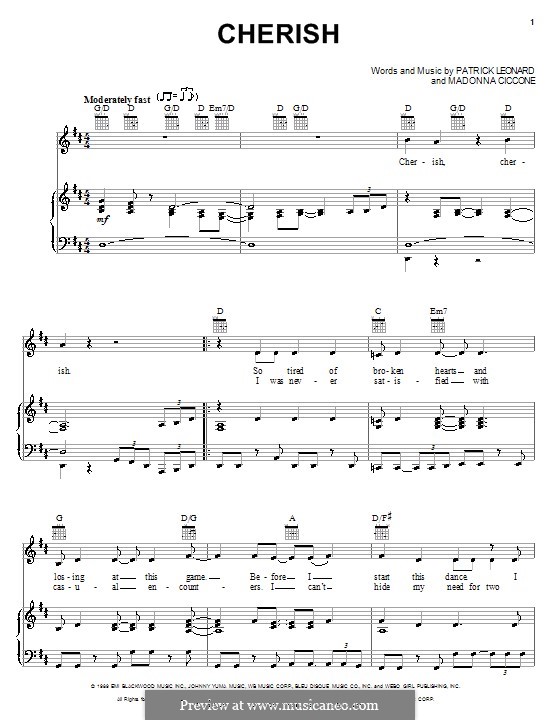 Cherish (Madonna): Для голоса и фортепиано (или гитары) by Patrick Leonard