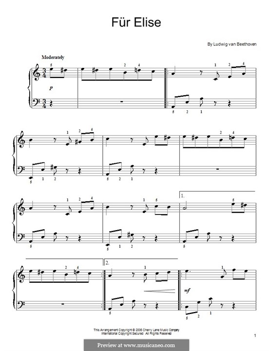 К Элизе, для фортепиано, WoO 59: Тема by Людвиг ван Бетховен