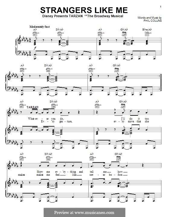 Strangers Like Me (from Tarzan): Для голоса и фортепиано или гитары (D Flat Major) by Phil Collins