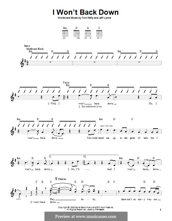 I Won't Back Down: Для гитары (с вариантом боя) by Jeff Lynne