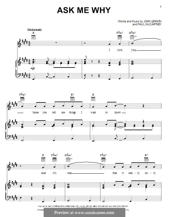 Ask Me Why (The Beatles): Для голоса и фортепиано (или гитары) by John Lennon, Paul McCartney