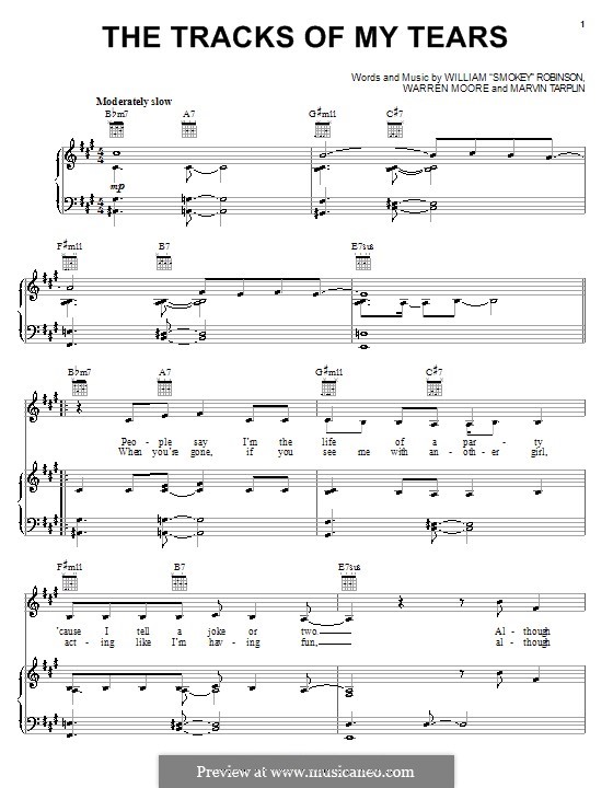 The Tracks of My Tears (The Miracles): Для голоса и фортепиано (или гитары) by Marvin Tarplin, Smokey Robinson, Warren Moore