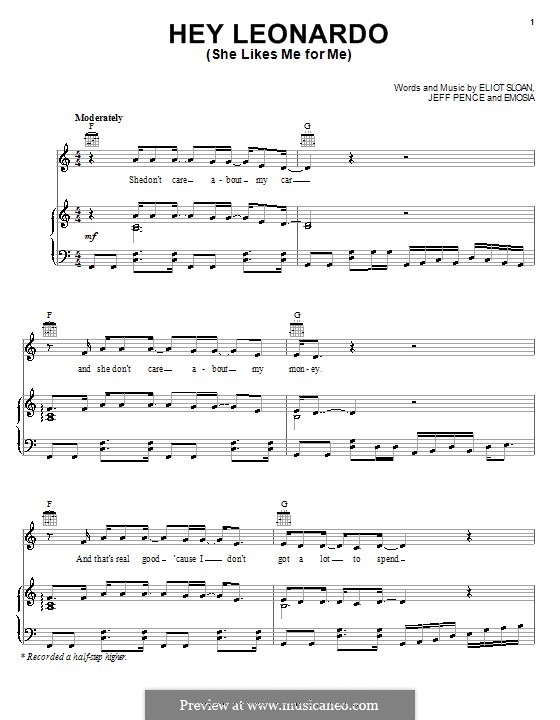 Hey Leonardo (She Likes Me for Me): Для голоса и фортепиано или гитары (Blessid Union of Souls) by Emosia, Eliot Sloan, Jeff Pence