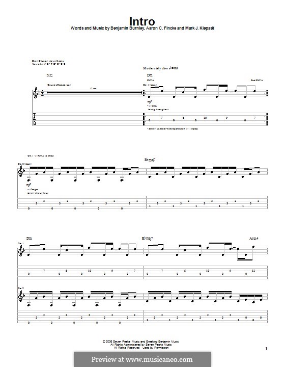 Intro (Breaking Benjamin): Гитарная табулатура by Aaron C. Fincke, Benjamin Burnley, Mark J. Klepaski