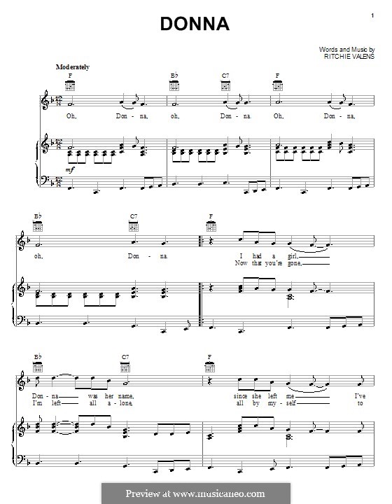 Donna: Для голоса и фортепиано (или гитары) by Ritchie Valens