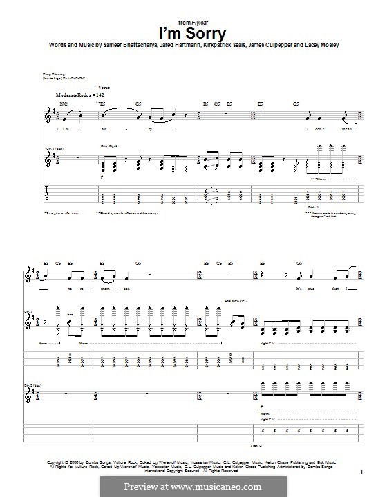 I'm Sorry (Flyleaf): Гитарная табулатура by James Culpepper, Jared Hartmann, Kirkpatrick Seals, Lacey Mosley, Sameer Bhattacharya
