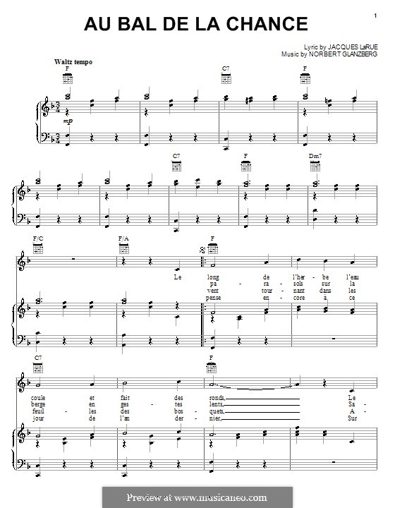 Au Bal de la Chance (Edith Piaf): Для голоса и фортепиано (или гитары) by Jacques Larue, Norbert Glanzberg
