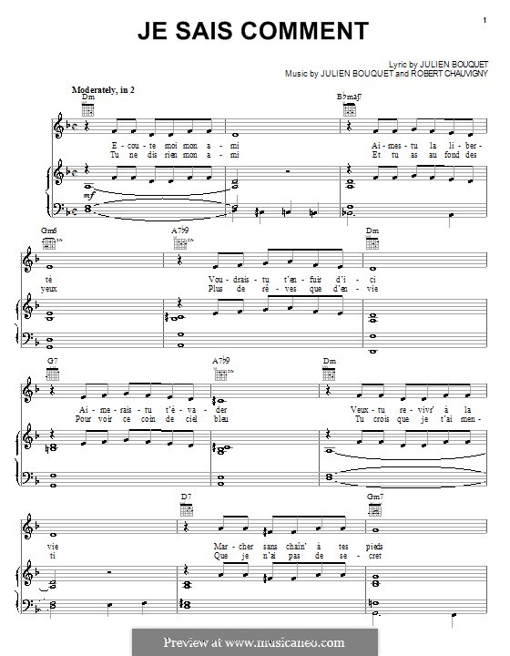 Je Sais Comment (Edith Piaf): Для голоса и фортепиано (или гитары) by Julien Bouquet, Robert Chauvigny