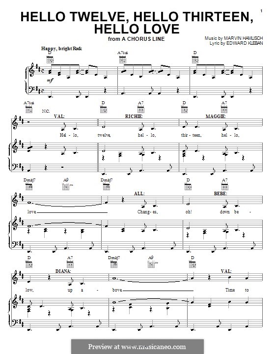 Hello Twelve, Hello Thirteen, Hello Love (from A Chorus Line): Для голоса и фортепиано (или гитары) by Marvin Hamlisch
