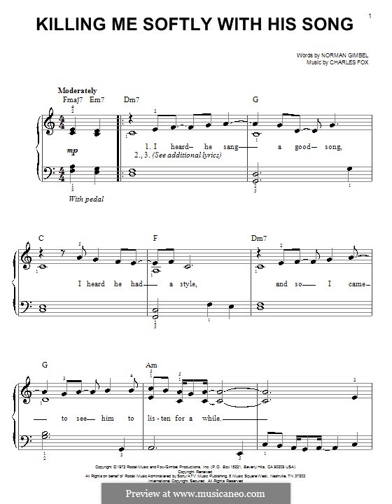 Killing Me Softly with His Song: Для фортепиано (легкий уровень) (Roberta Flack) by Charles Fox
